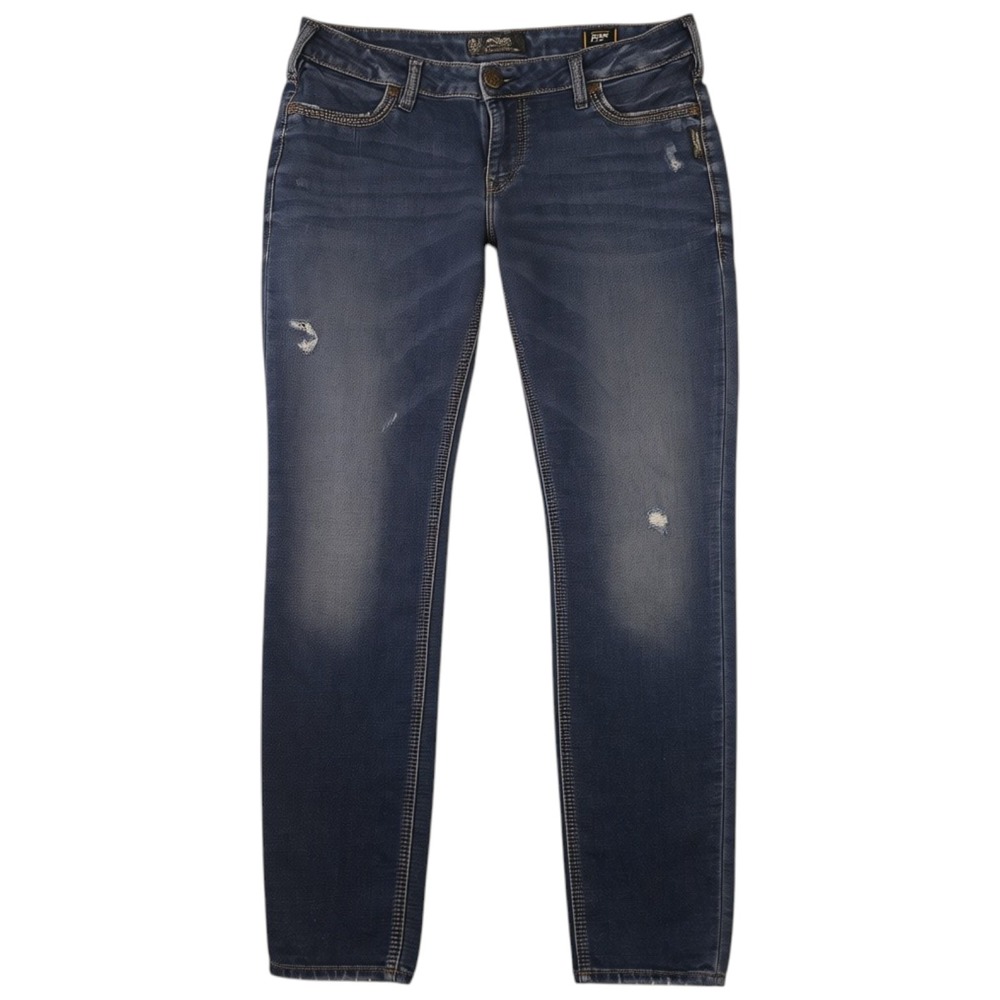 Silver Jeans Suki Joga Jeans Womens 34 Blue Mid Super Skinny Knit Denim Dark